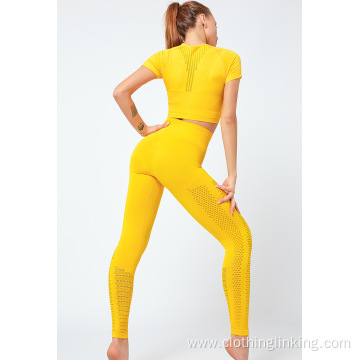 Short Sleeve Fitness Crop Top+Seamless leggings